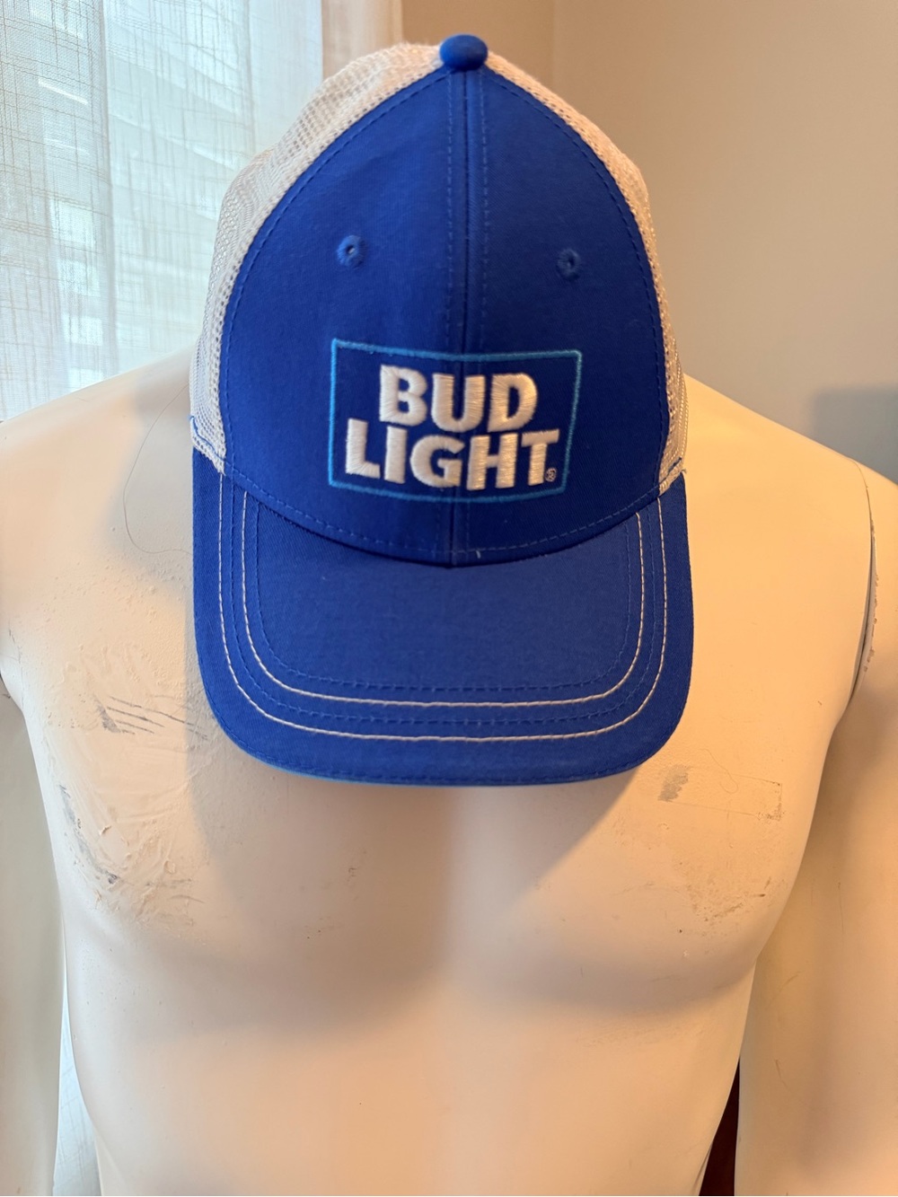 Bud Light Blue White Mesh Trucker Hat Snapback Baseball Cap